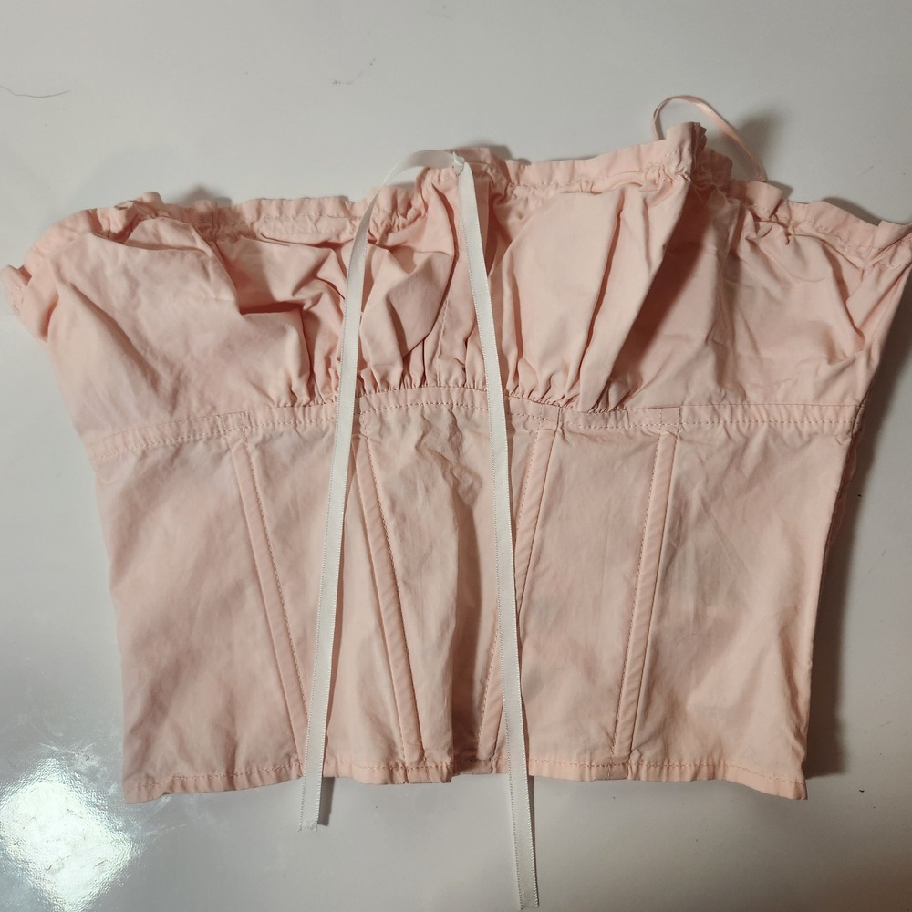 Edikted Pink Corset Top Strapless‎ Hook Eye Front Boned Bustier Y2K XS